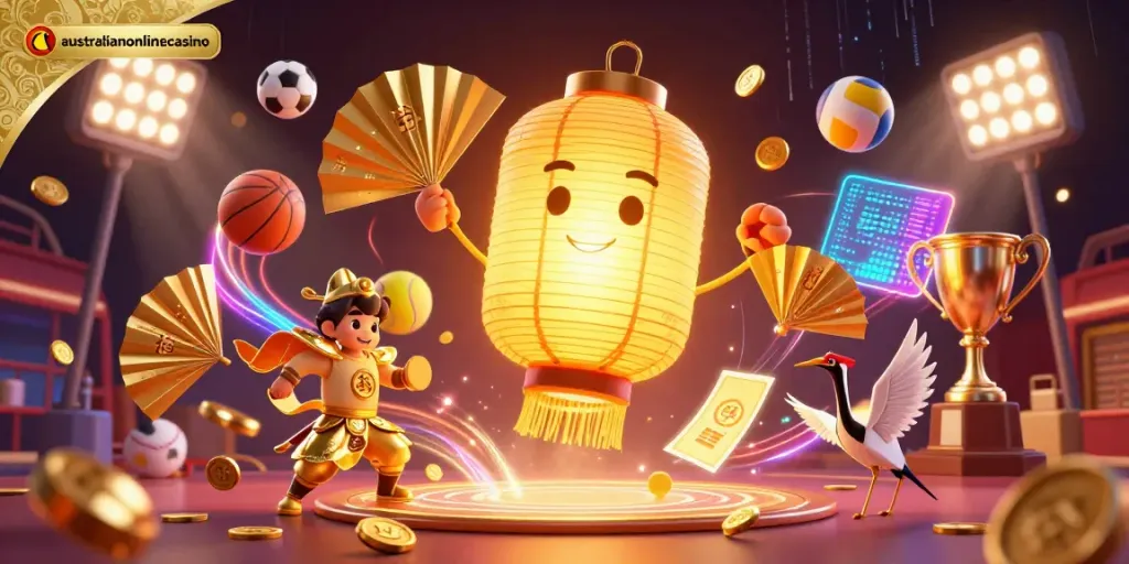 Engage with top Australian online casino experiences featuring glowing lantern spirits and vibrant gaming elements.