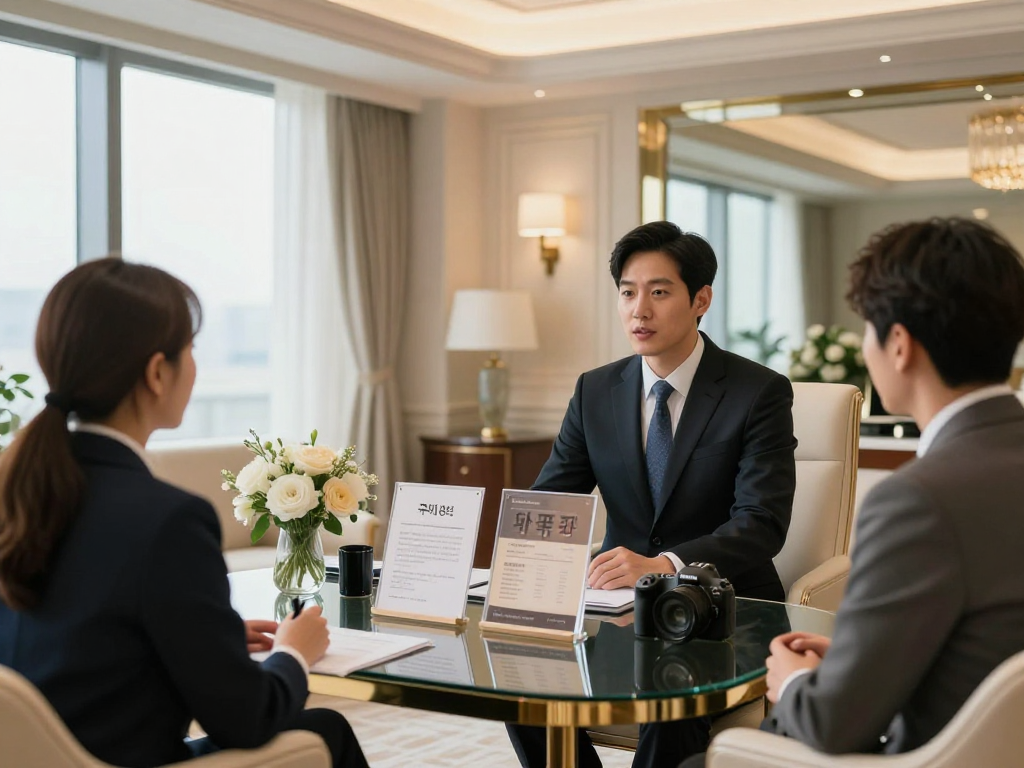 구미오피 서비스를 안내하는 고급스러운 사무실 내부 모습