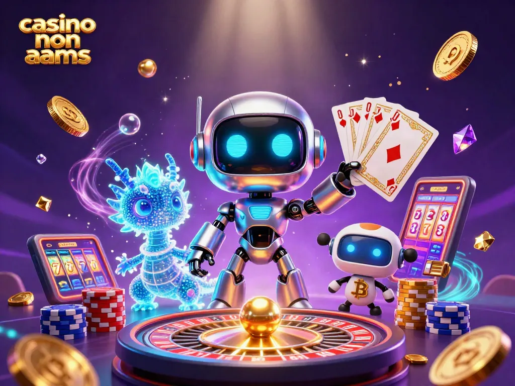Cattura l'azione nei casino non AAMS, dove robot e droni interagiscono con giochi e premi scintillanti.