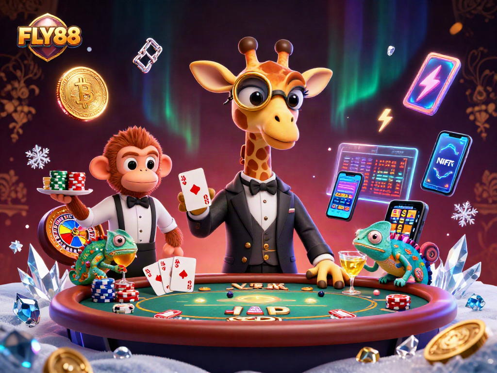 Join the action with FLY88 at the high-stakes casino featuring colorful poker elements and dynamic gameplay.