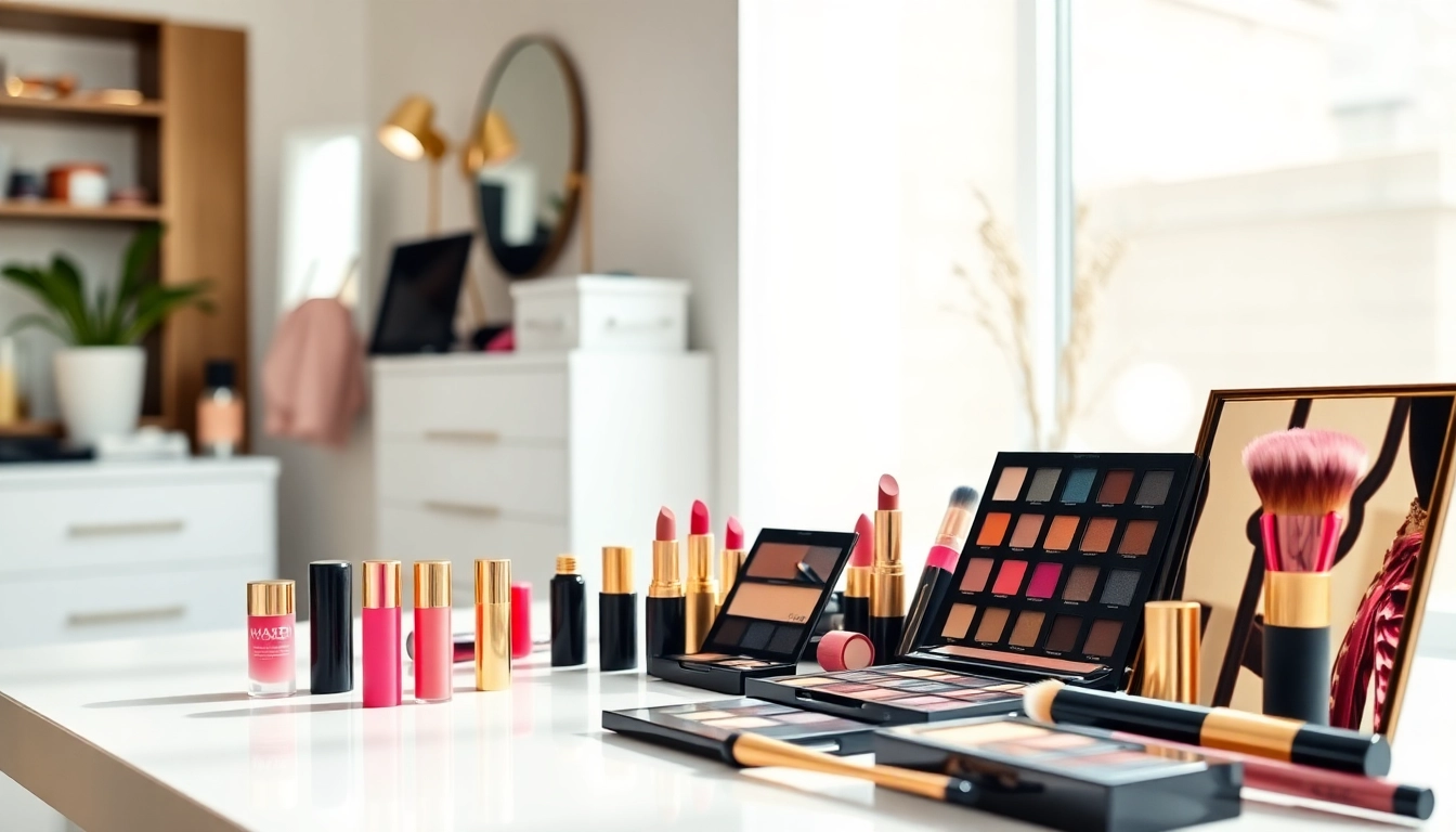 Attractive display of wholesale makeup suppliers showcasing vibrant cosmetics on a modern vanity.