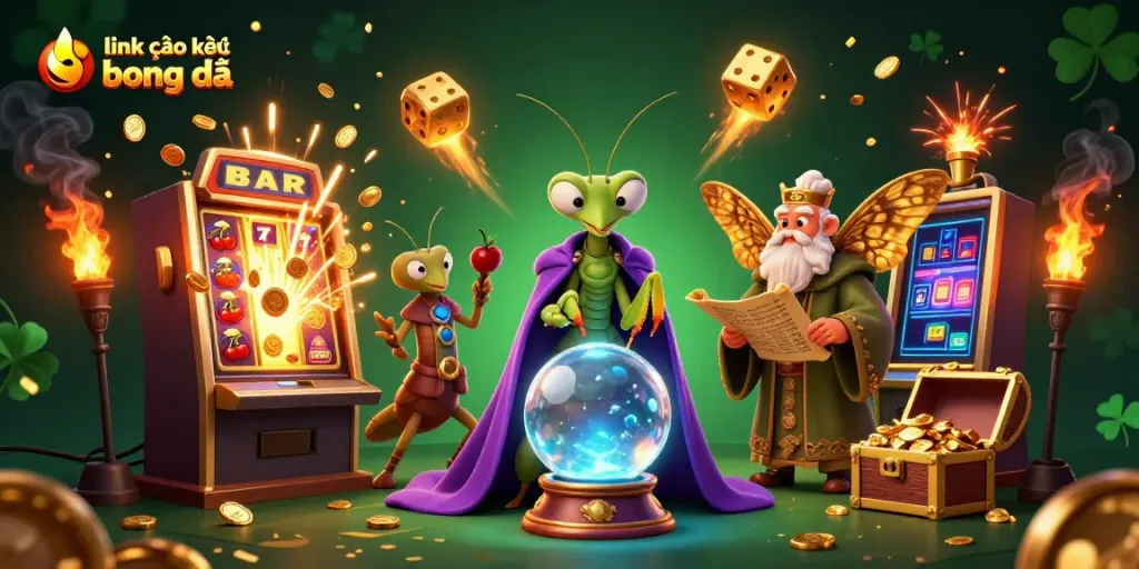 Experience link vào kết quả bóng đá with engaging casino elements and mystical characters in a vibrant scene.