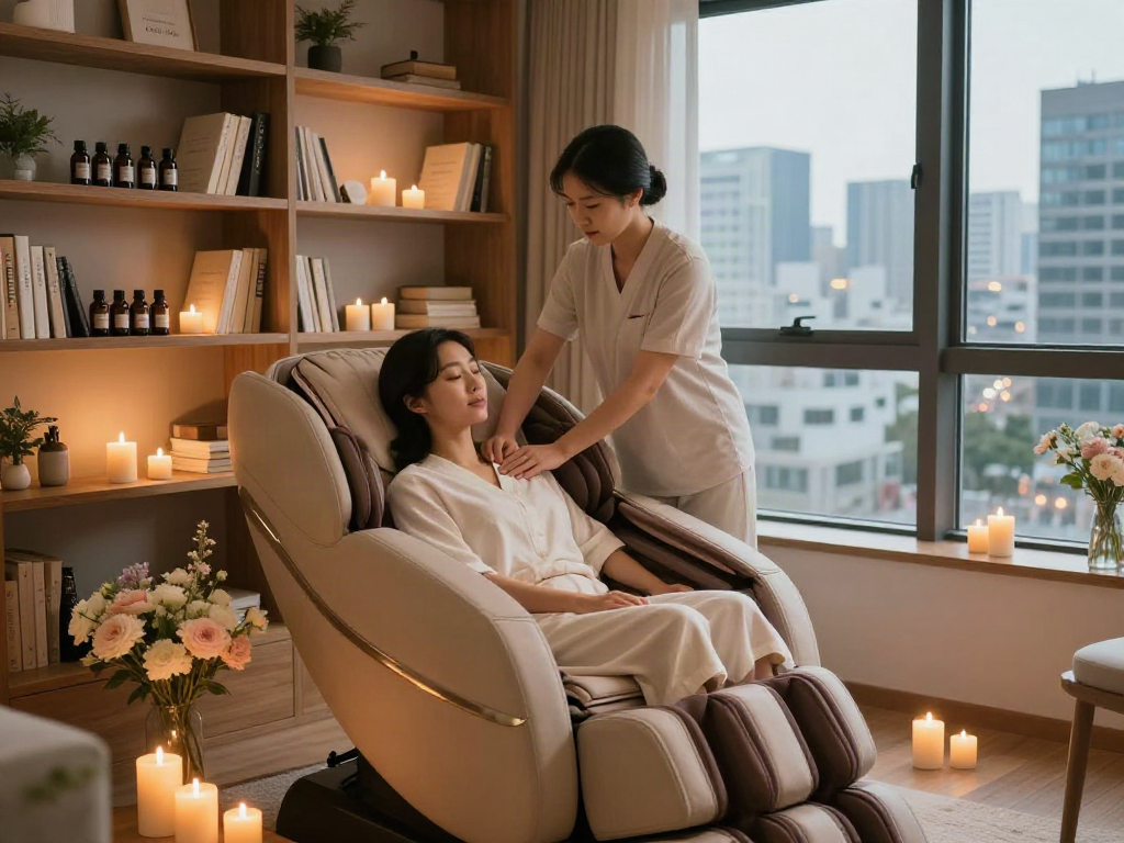 Relaxing 서울출장안마 massage in a luxurious Seoul apartment with calming atmosphere and city views.