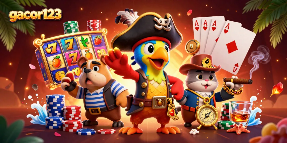 Experience thrilling slots at gacor123 with colorful reels and engaging characters in an exciting casino scene.