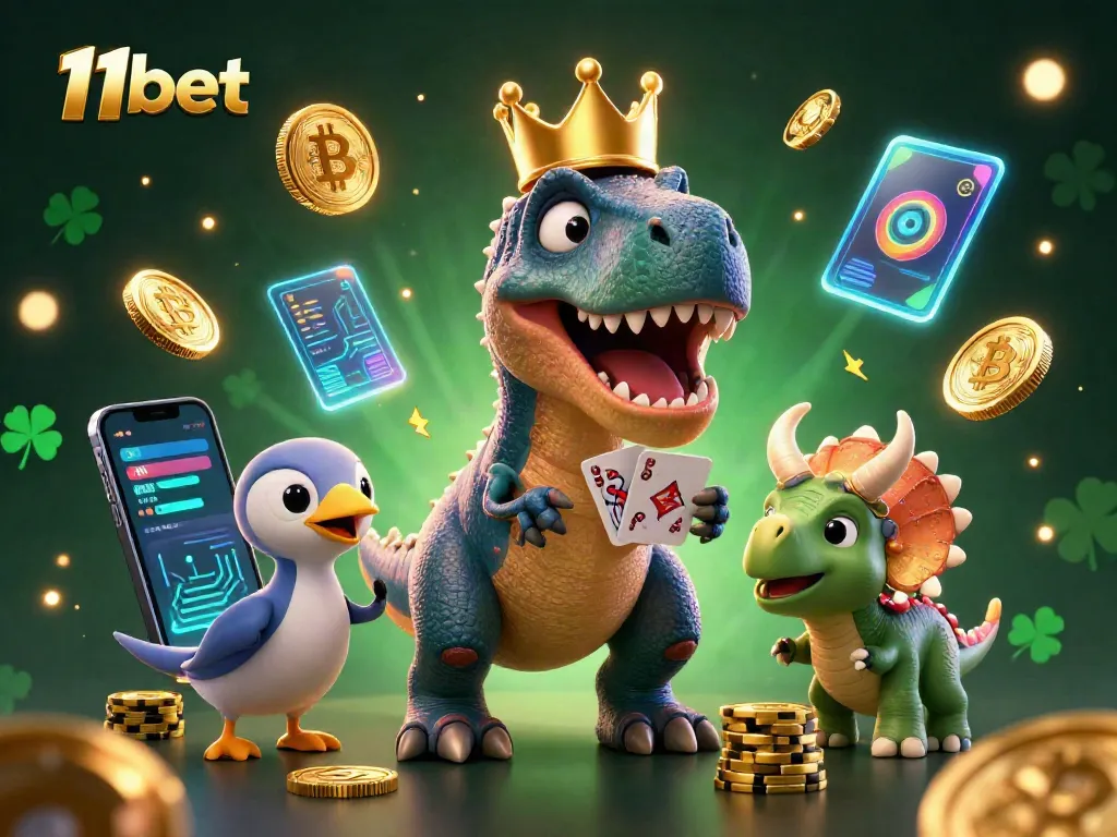 Experience the gaming excitement at 11bet with engaging characters and vibrant casino elements.