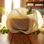 Gebruik van kaasdoek voor het maken van verse kaas in een zonnige keuken.