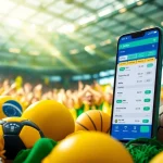 Engaging scene showcasing best sports betting sites Brazil with Brazilian-themed design and vibrant sports paraphernalia.