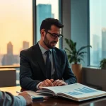 Engaging financial advisor discussing tax planning and wealth management strategies in a modern office.