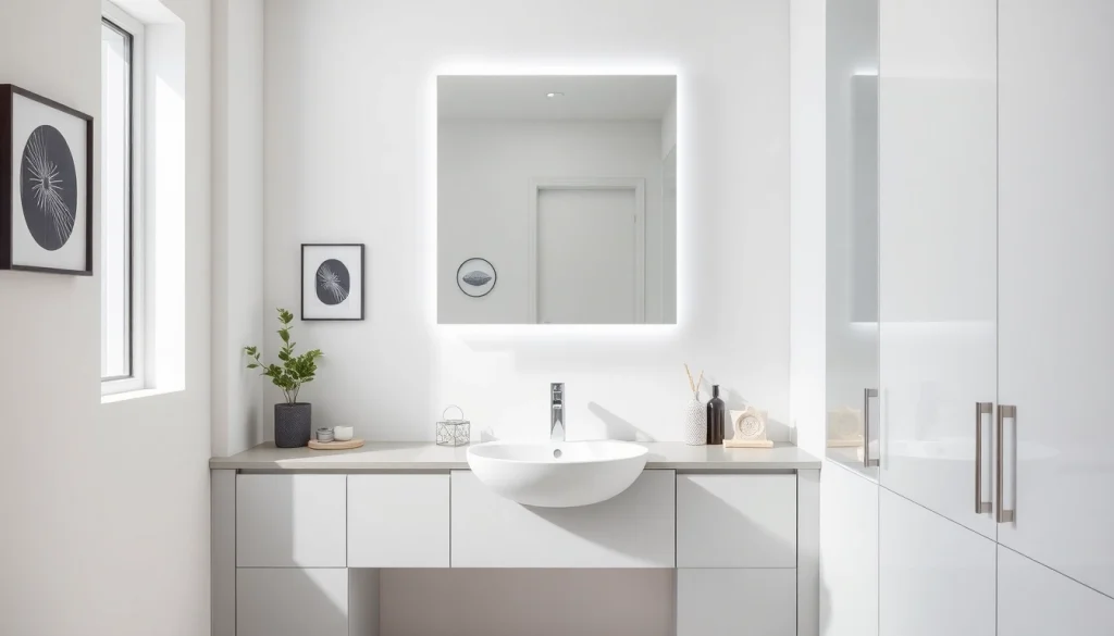 Besonderer spiegelschrank led mit modernen Designelementen und Beleuchtung im Badezimmer.