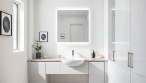 Besonderer spiegelschrank led mit modernen Designelementen und Beleuchtung im Badezimmer.