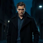 Detective in suspenseful urban scene, illustrating themes better than Jack Reacher.