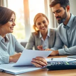 Couple evaluating options for life insurance in a focused discussion at home.