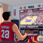 nba중계를 시청하는 농구 팬의 열정적인 모습