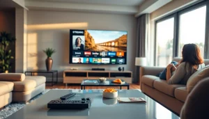 Enjoying iron tv in a cozy modern living room with snacks and natural lighting.