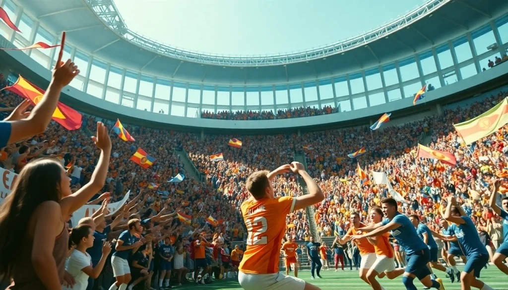 스포츠중계 중계되는 열정적인 팬들과 선수들이 있는 경기장 풍경