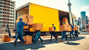 Best Toronto Movers efficiently handling boxes in Toronto's urban skyline.