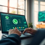 Utilizing WhatsApp Business CRM tools for enhanced customer engagement in a modern office.