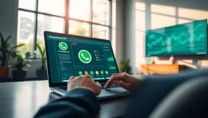Utilizing WhatsApp Business CRM tools for enhanced customer engagement in a modern office.