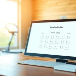 Calculate your ideal weight calculator on a sleek interface in a bright fitness environment.
