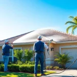 Roof cleaning service in Kissimmee, showcasing professional team and modern equipment.