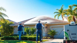 Roof cleaning service in Kissimmee, showcasing professional team and modern equipment.