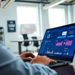Explore engagement metrics on a facebook smm panel dashboard in a modern workspace.