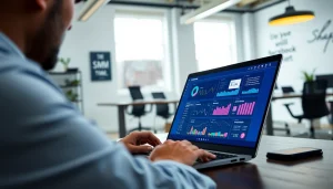 Explore engagement metrics on a facebook smm panel dashboard in a modern workspace.