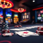 Engage in exciting online casino Canada games at a vibrant gaming table with cards and chips.