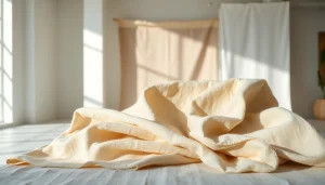 Linnen stof van hoge kwaliteit, mooi gepresenteerd met natuurlijke texturen en aardetinten.