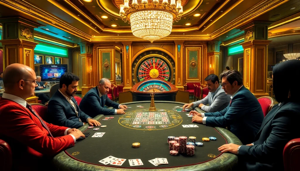 Kegembiraan para pemain di meja poker dengan chip dan kartu, menangkap nuansa kemewahan dan strategi dewanaga89.