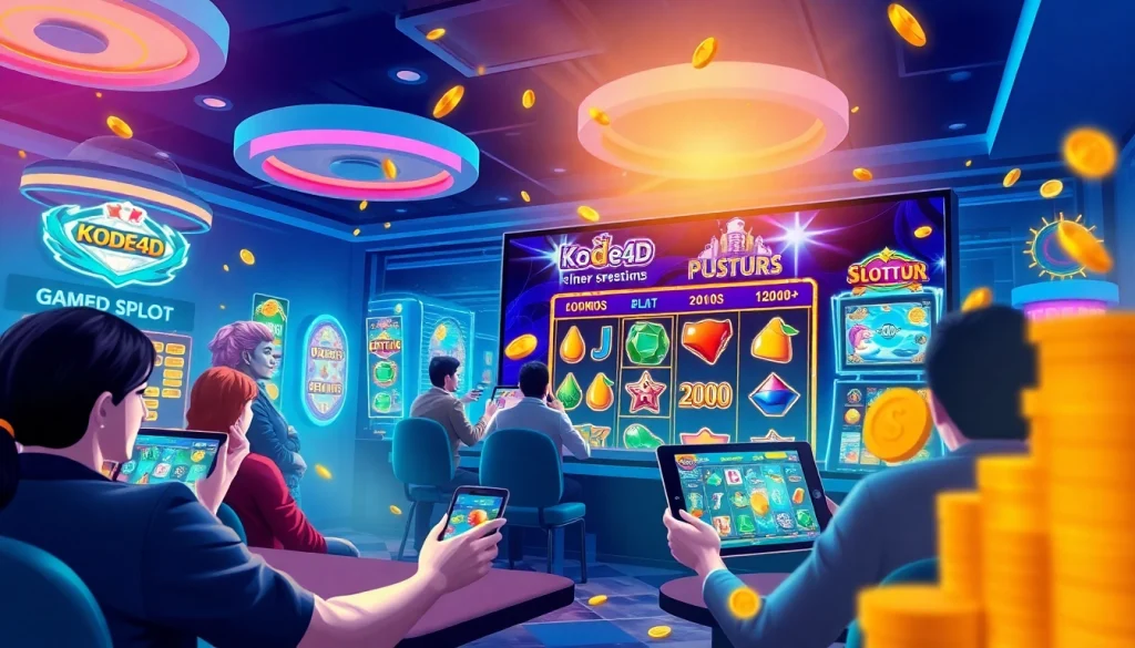 Kode4d slot gaming scene showcasing an engaging online experience with colorful graphics and happy players.