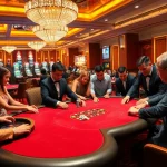 Exciting high-stakes poker action at MM 88 casino with vibrant slot machines and roulette.