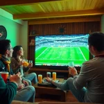 Fans celebrating live football streaming at joemadfan.com with vibrant colors and joyful atmosphere.