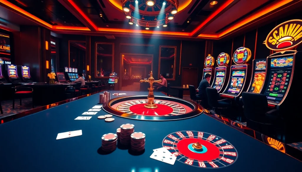 Experience sbobet link alternatif excitement at a luxurious casino table featuring poker and roulette games.