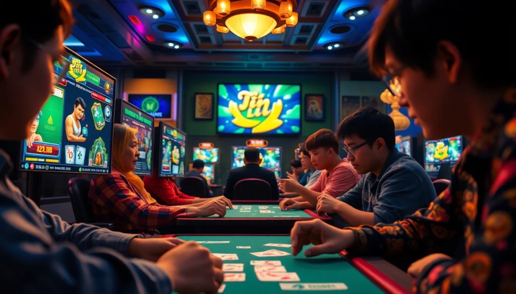 Engaged players enjoying card games on gamebaidoithuong.com.vc in an immersive digital environment.