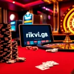 Experience the excitement of online gambling at rikvip.gb.net with vibrant casino visuals and luxurious gaming elements.