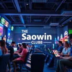 Cảnh chơi game trực tuyến đầy hứng khởi với logo Saowin Club, trình diễn đa dạng người chơi tận hưởng nhiều tùy chọn cược trong một môi trường an toàn.