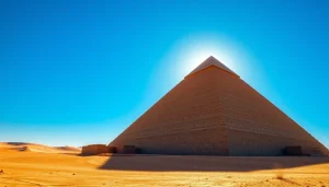 Captivating view of the piraminds with textured stones against a blue sky.