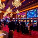 Excited players enjoying IDN slot machines in a luxurious casino setting.