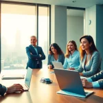 Captivating founder leadership insights from a diverse team in a vibrant office discussion.