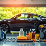Auto detailing Cleveland TN with a polished car and professional tools displayed in a modern setting.