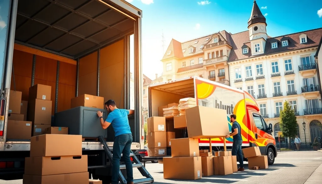 Umzugsfirma lädt Möbel effizient in einen Lastwagen in Zürich um.