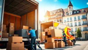 Umzugsfirma lädt Möbel effizient in einen Lastwagen in Zürich um.