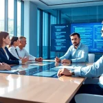 AI consulting company in UK professionals collaborating in a modern office environment.