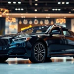 Highlighting the importance of an extended warranty for luxury cars in a sophisticated showroom setting.