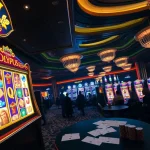 Play the Olympus slot at vibrant casino filled with excitement and striking mythology-themed decor.