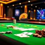 Action engageante sur un site de casino en ligne avec des jetons de poker et des cartes sur la table