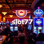 Players enjoying the excitement of slot777 games in a lively casino atmosphere.