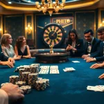 Action de poker passionnante sur un site de casino en ligne, avec des jetons et des cartes luxueux.