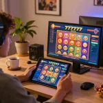 Enjoying slot777 gacor gameplay on tablet at home, showcasing strategy and comfort.